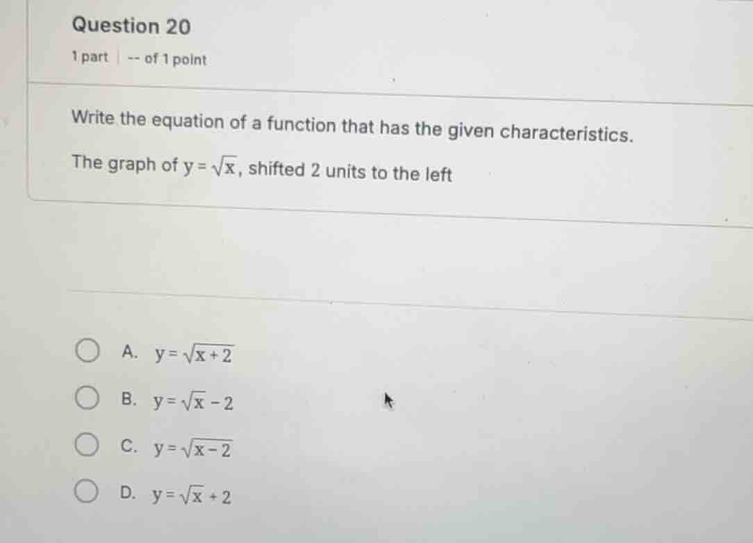 question 20 1 part | -- of 1 point write the equation of a function tha…