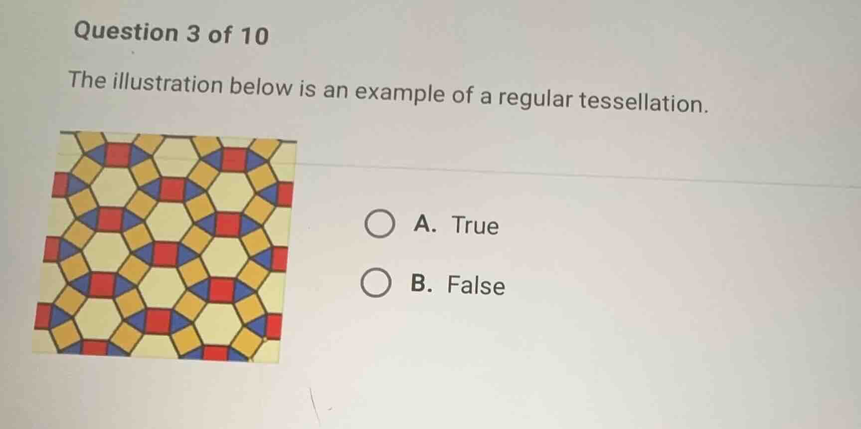question 3 of 10 the illustration below is an example of a regular tess…