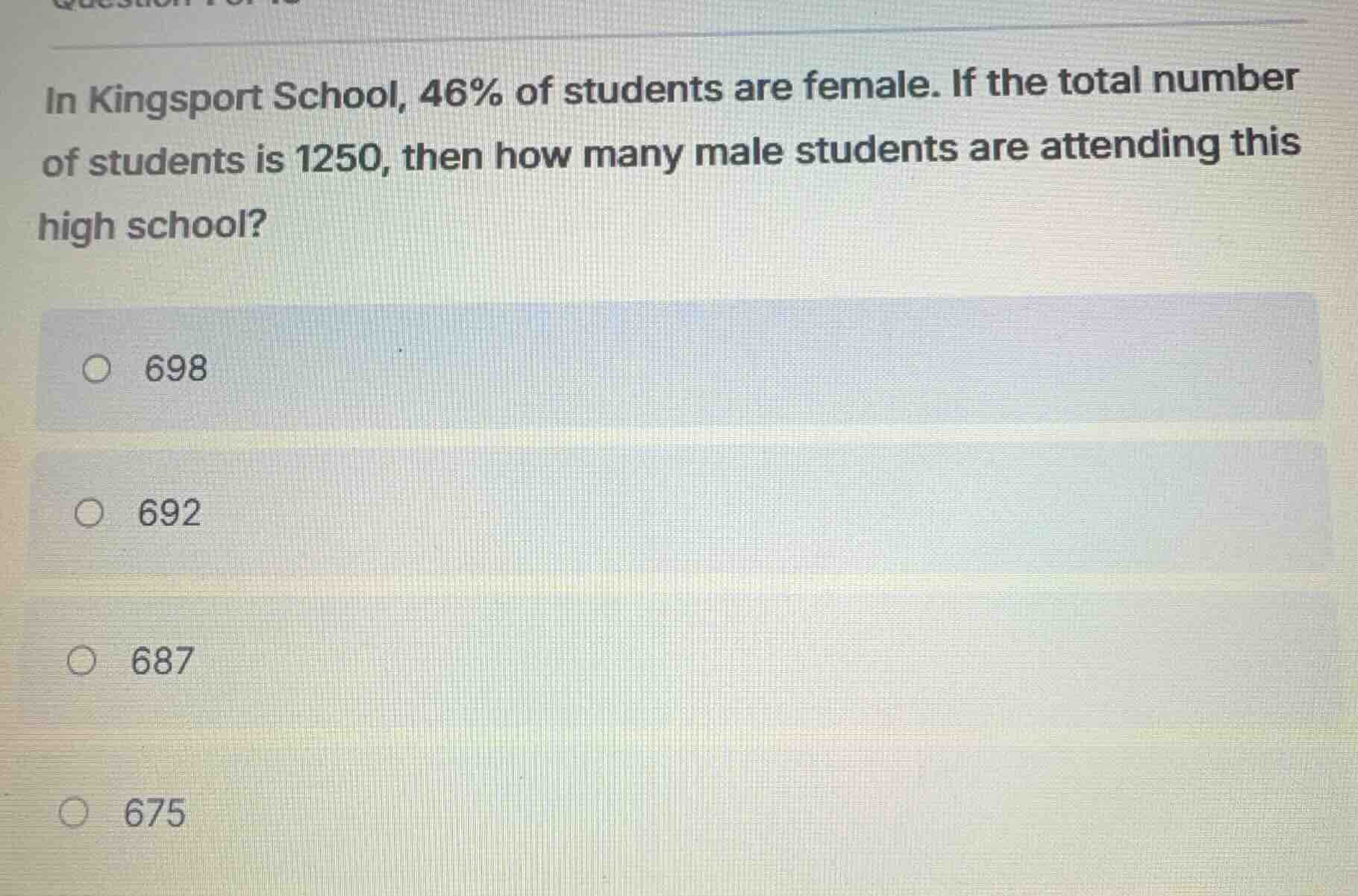 in kingsport school, 46% of students are female. if the total number of…