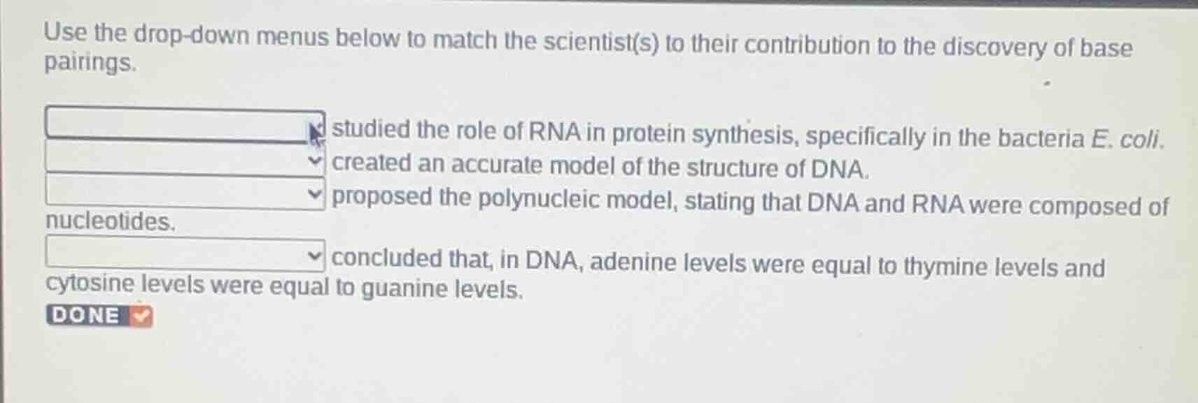 use the drop-down menus below to match the scientist(s) to their contri…