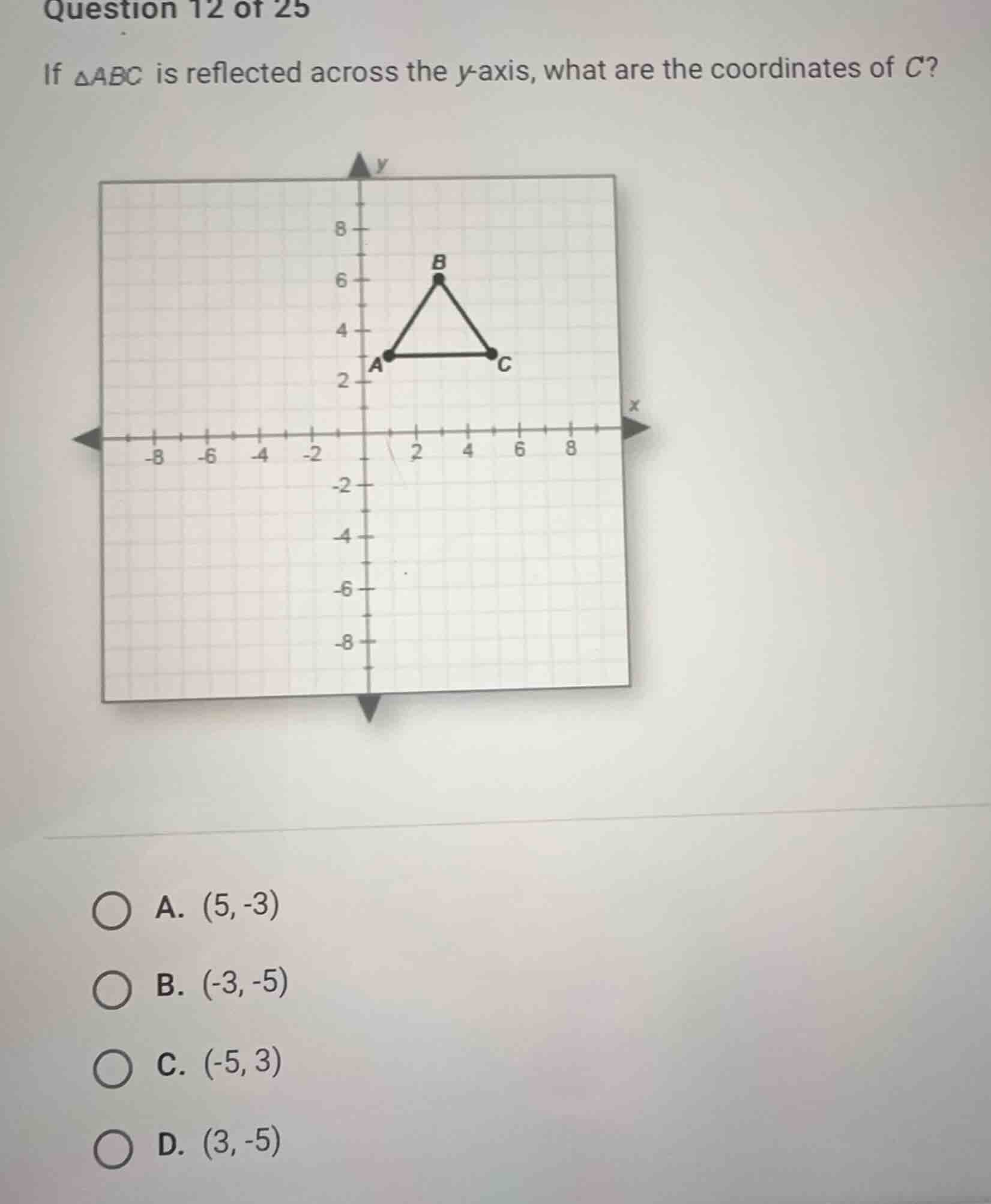question 12 of 25 if \\(\\delta abc\\) is reflected across the \\(y\\)-…