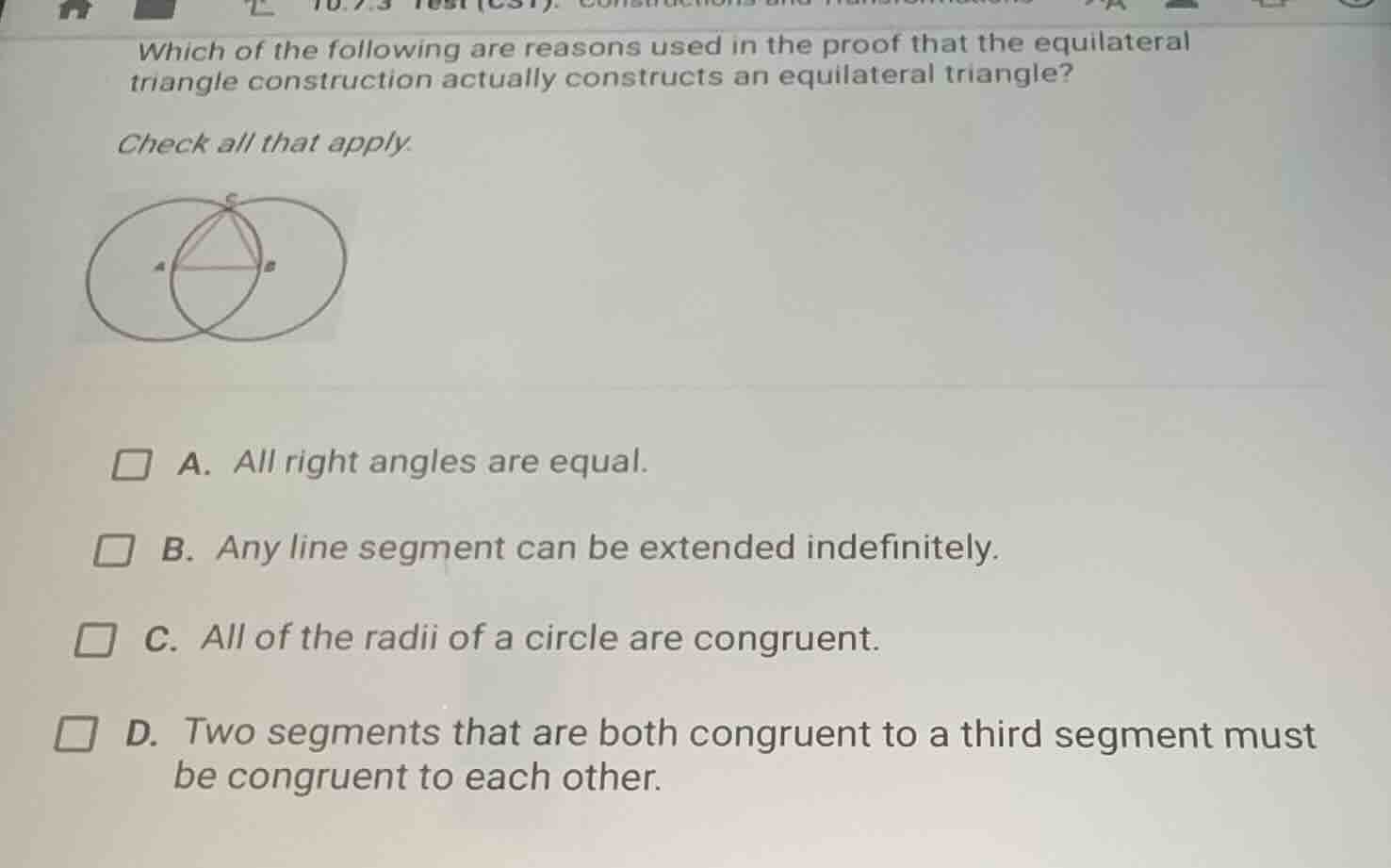 which of the following are reasons used in the proof that the equilater…