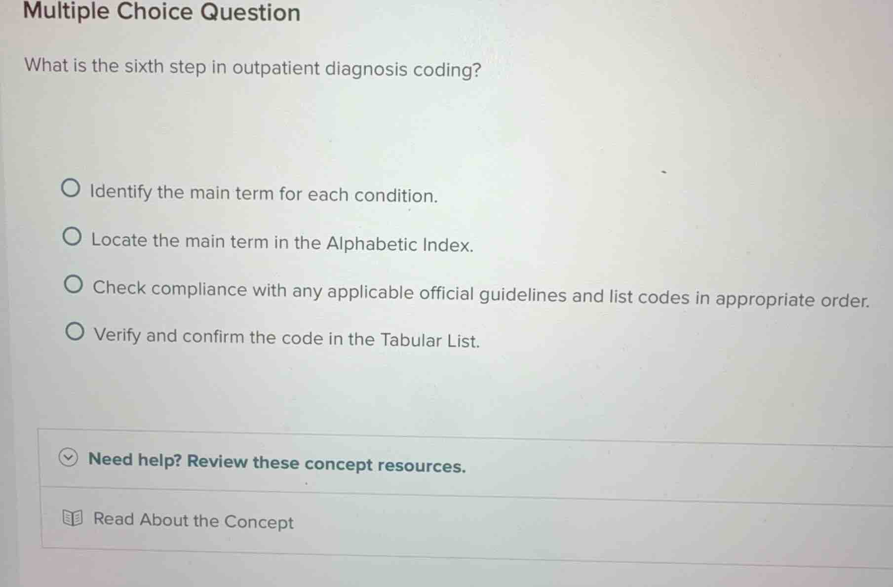 multiple choice question what is the sixth step in outpatient diagnosis…