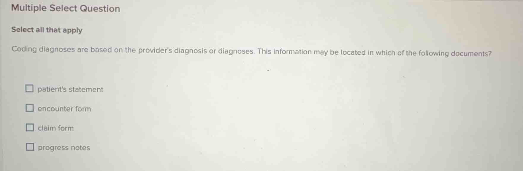multiple select question select all that apply coding diagnoses are bas…