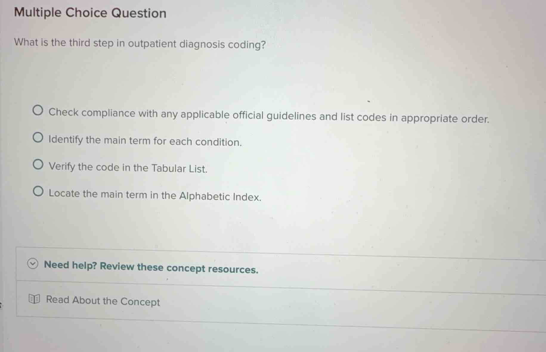 multiple choice question what is the third step in outpatient diagnosis…