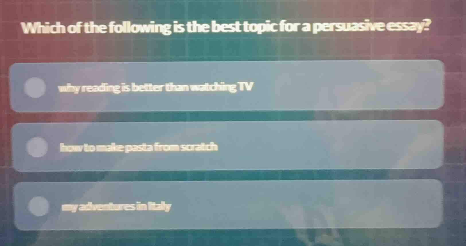 which of the following is the best topic for a persuasive essay? - why …