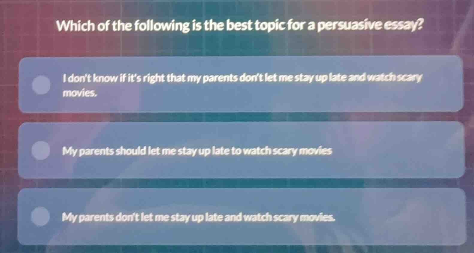 which of the following is the best topic for a persuasive essay? - i do…