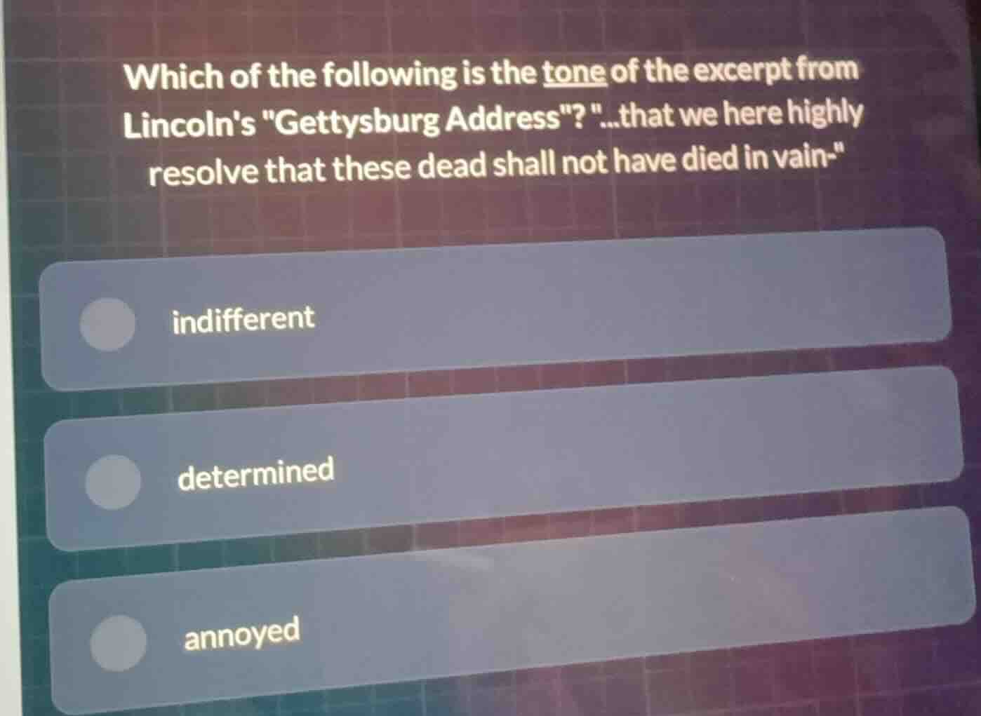 which of the following is the tone of the excerpt from lincolns \gettys…