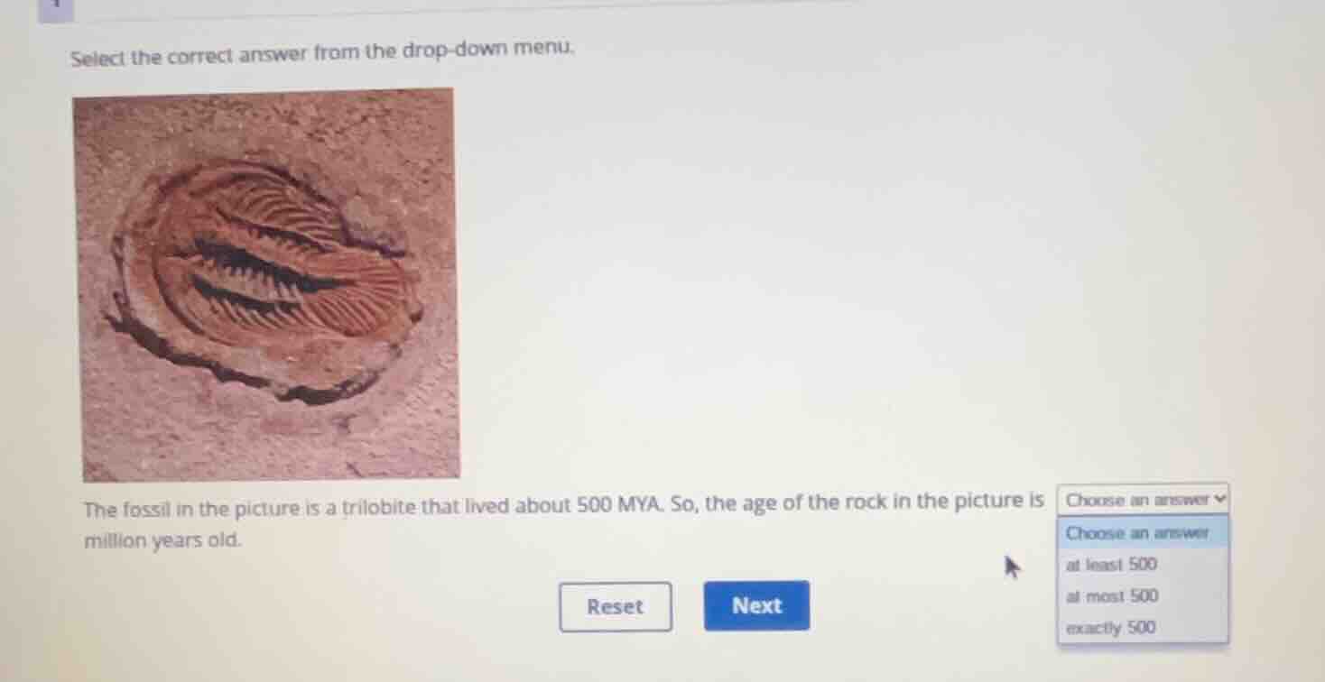 select the correct answer from the drop-down menu. the fossil in the pi…