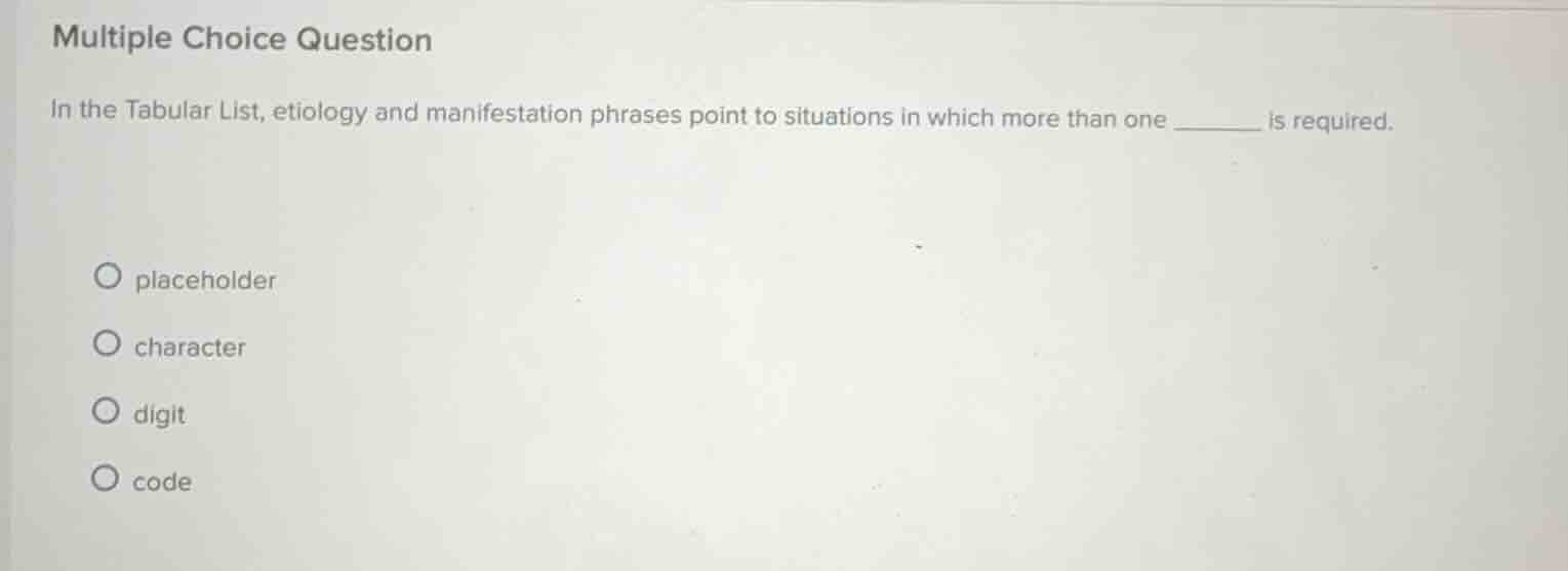 multiple choice question in the tabular list, etiology and manifestatio…