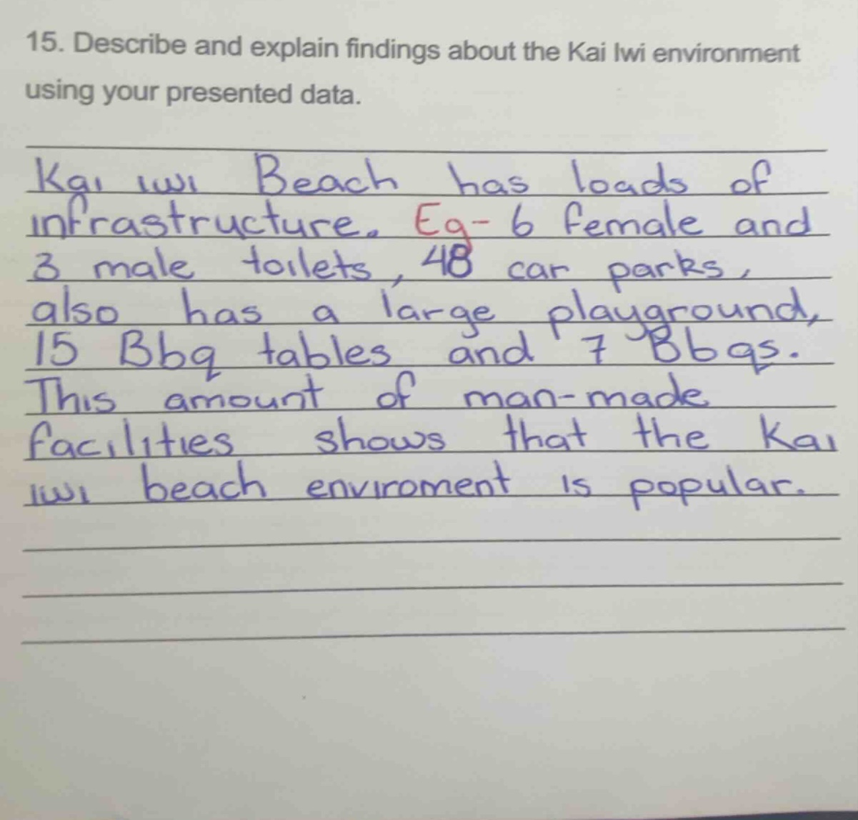 15. describe and explain findings about the kai iwi environment using y…
