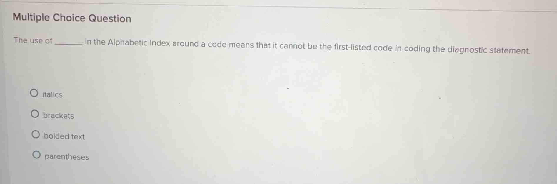 multiple choice question the use of ______ in the alphabetic index arou…
