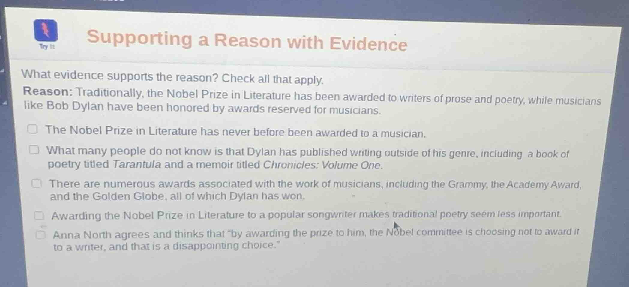 supporting a reason with evidence what evidence supports the reason? ch…