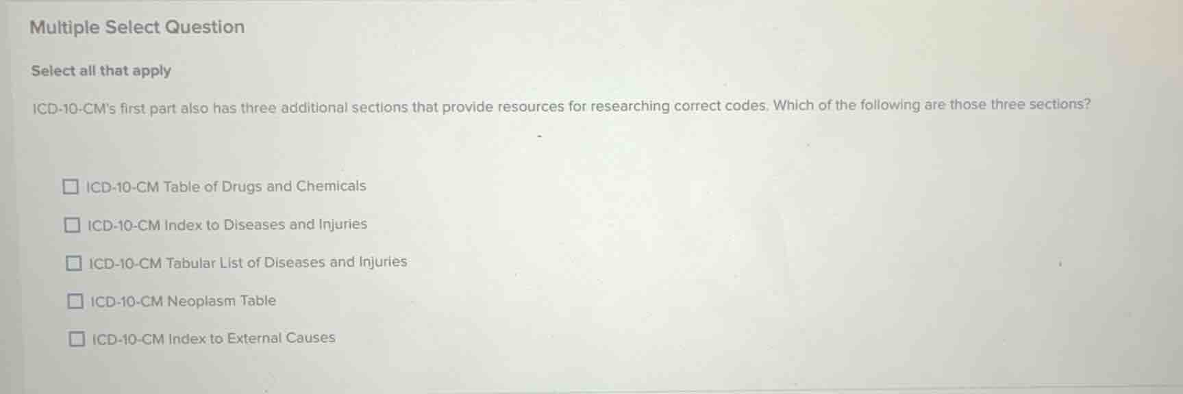 multiple select question select all that apply icd-10-cms first part al…