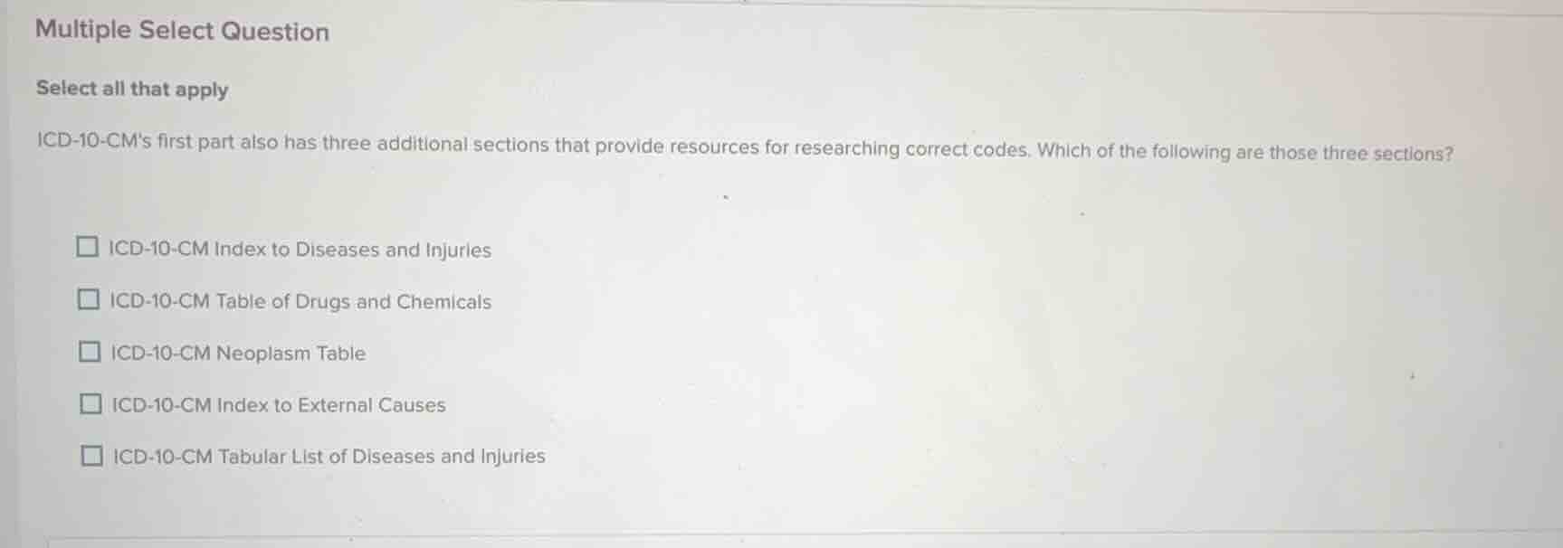 multiple select question select all that apply icd-10-cms first part al…