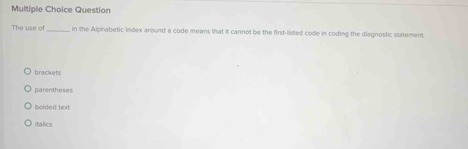 multiple choice question the use of ______ in the alphabetic index arou…