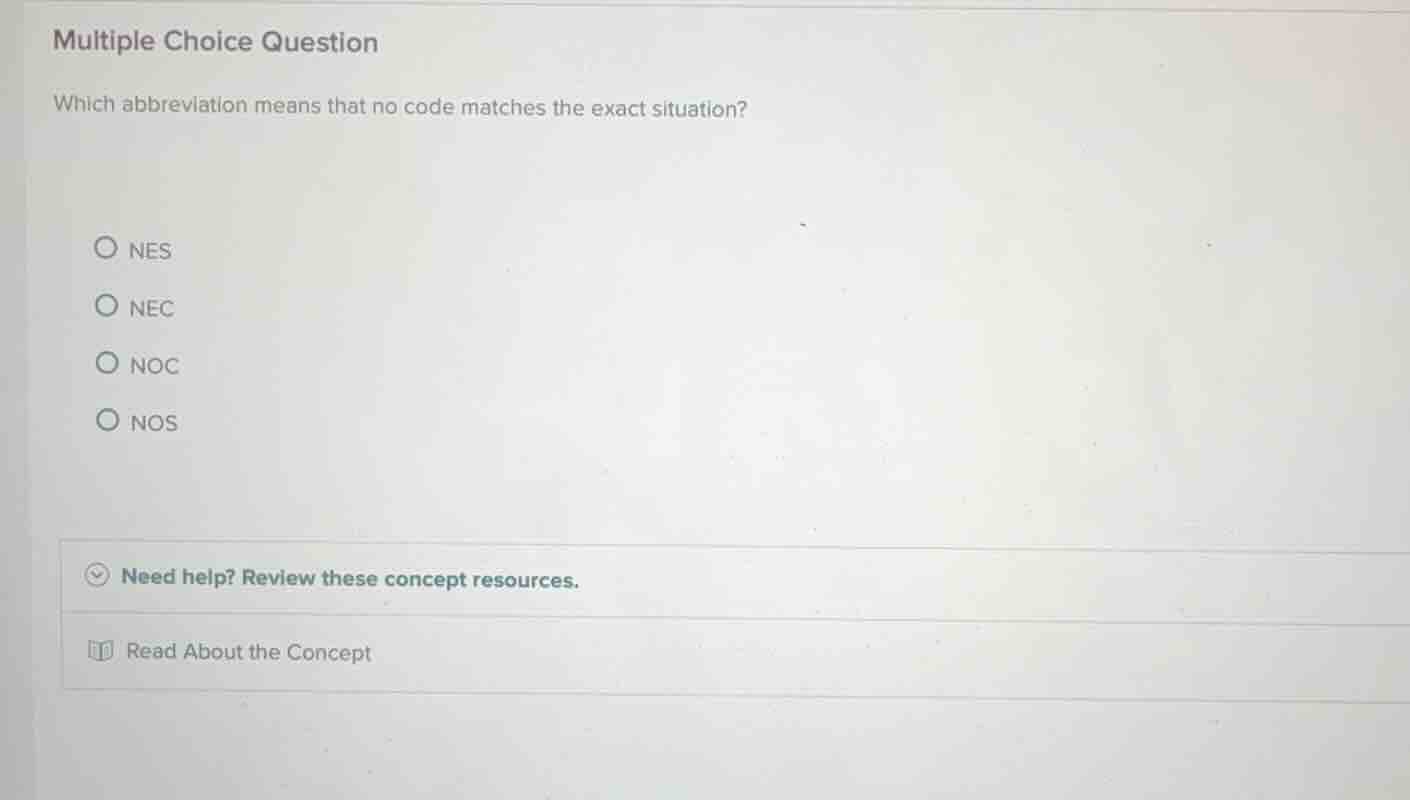 multiple choice question which abbreviation means that no code matches …