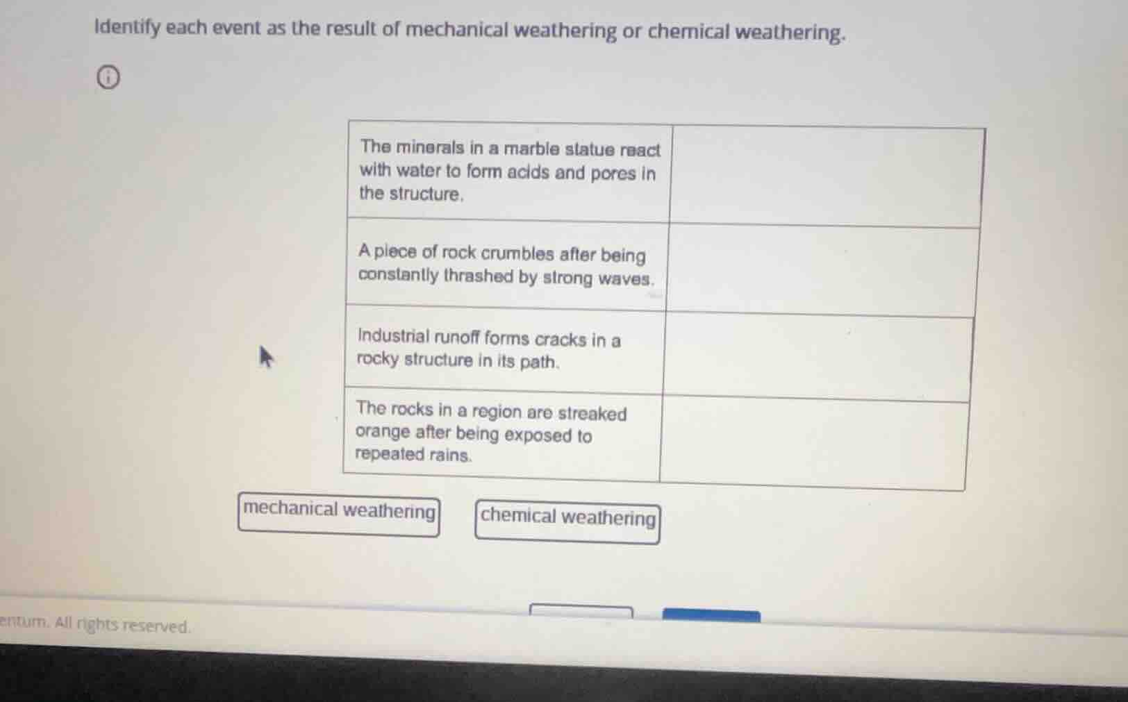 identify each event as the result of mechanical weathering or chemical …
