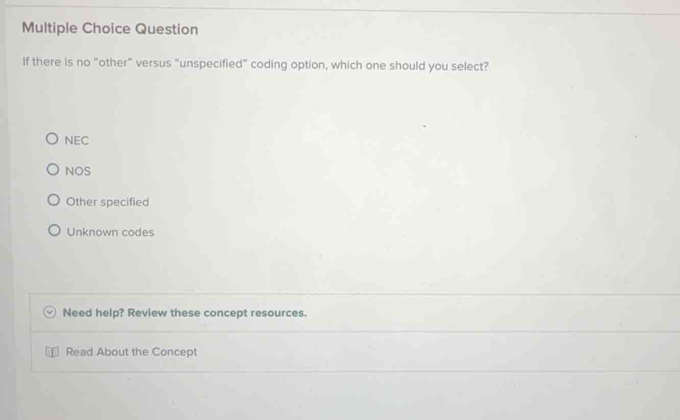 multiple choice question if there is no \other\ versus \unspecified\ co…