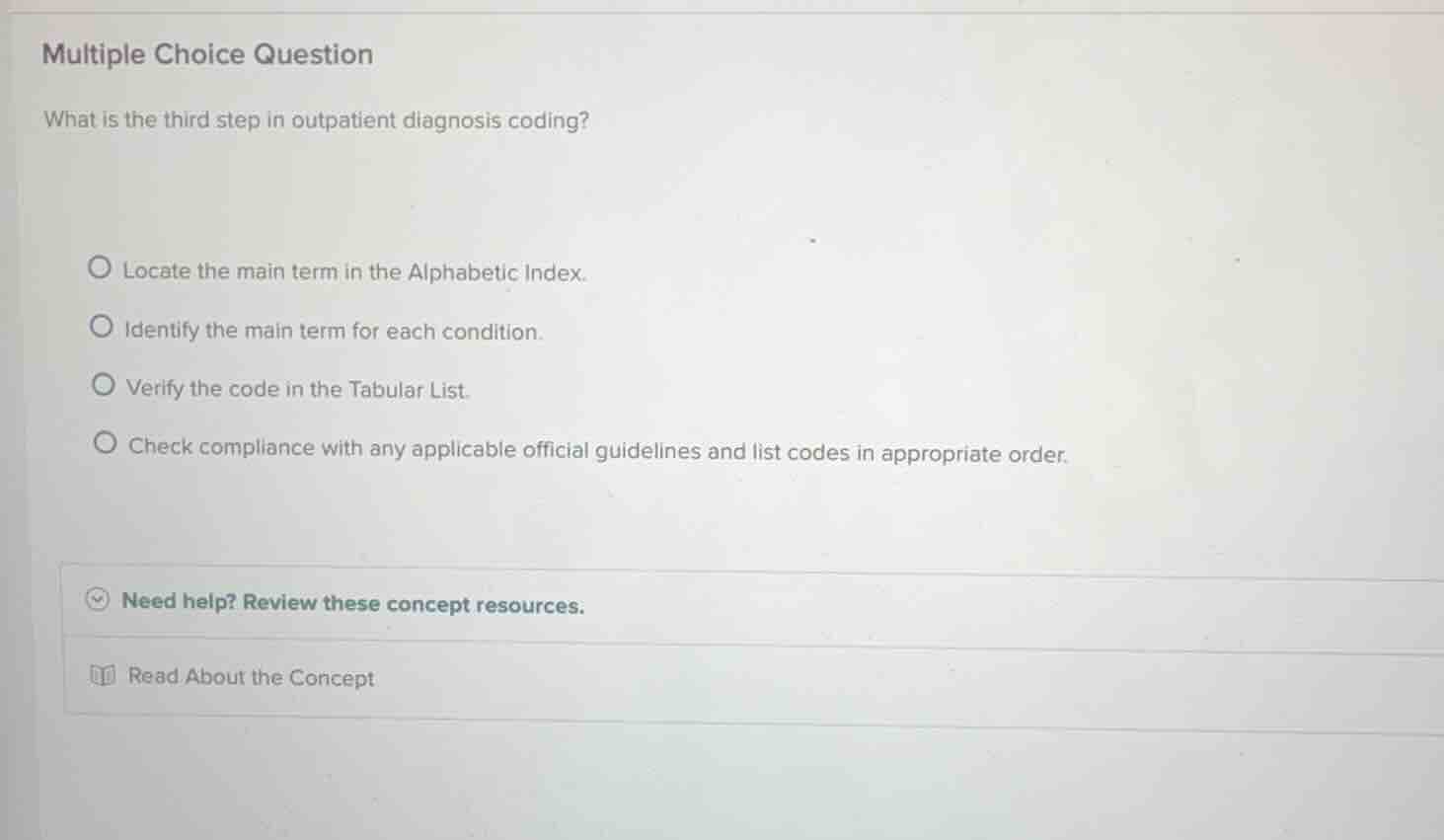 multiple choice question what is the third step in outpatient diagnosis…