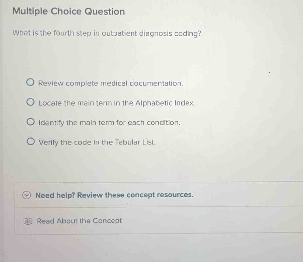 multiple choice question what is the fourth step in outpatient diagnosi…
