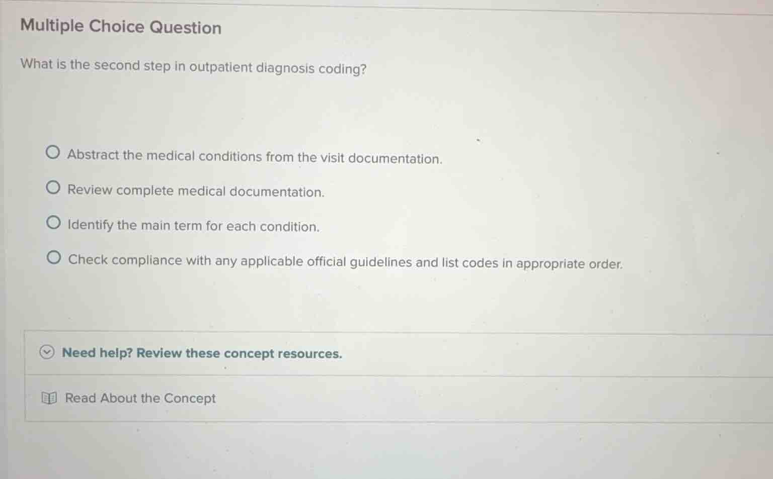 multiple choice question what is the second step in outpatient diagnosi…
