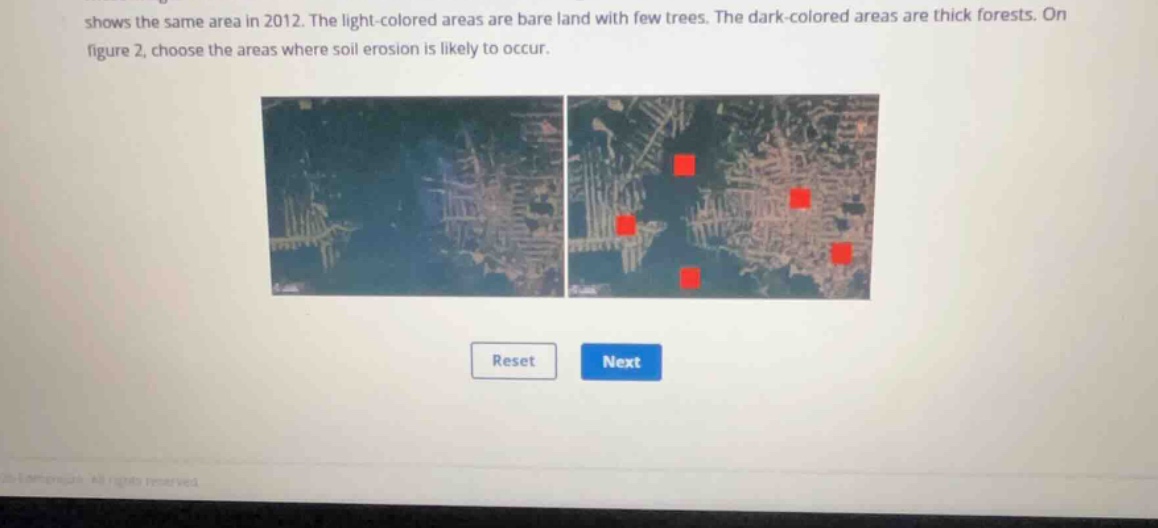 shows the same area in 2012. the light-colored areas are bare land with…