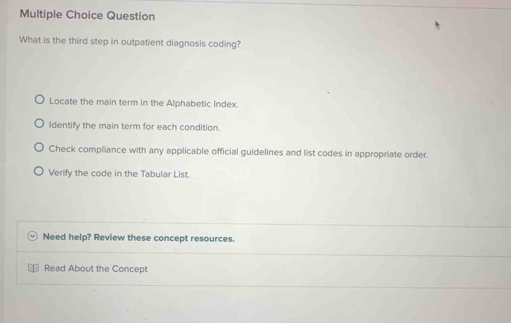 multiple choice question what is the third step in outpatient diagnosis…