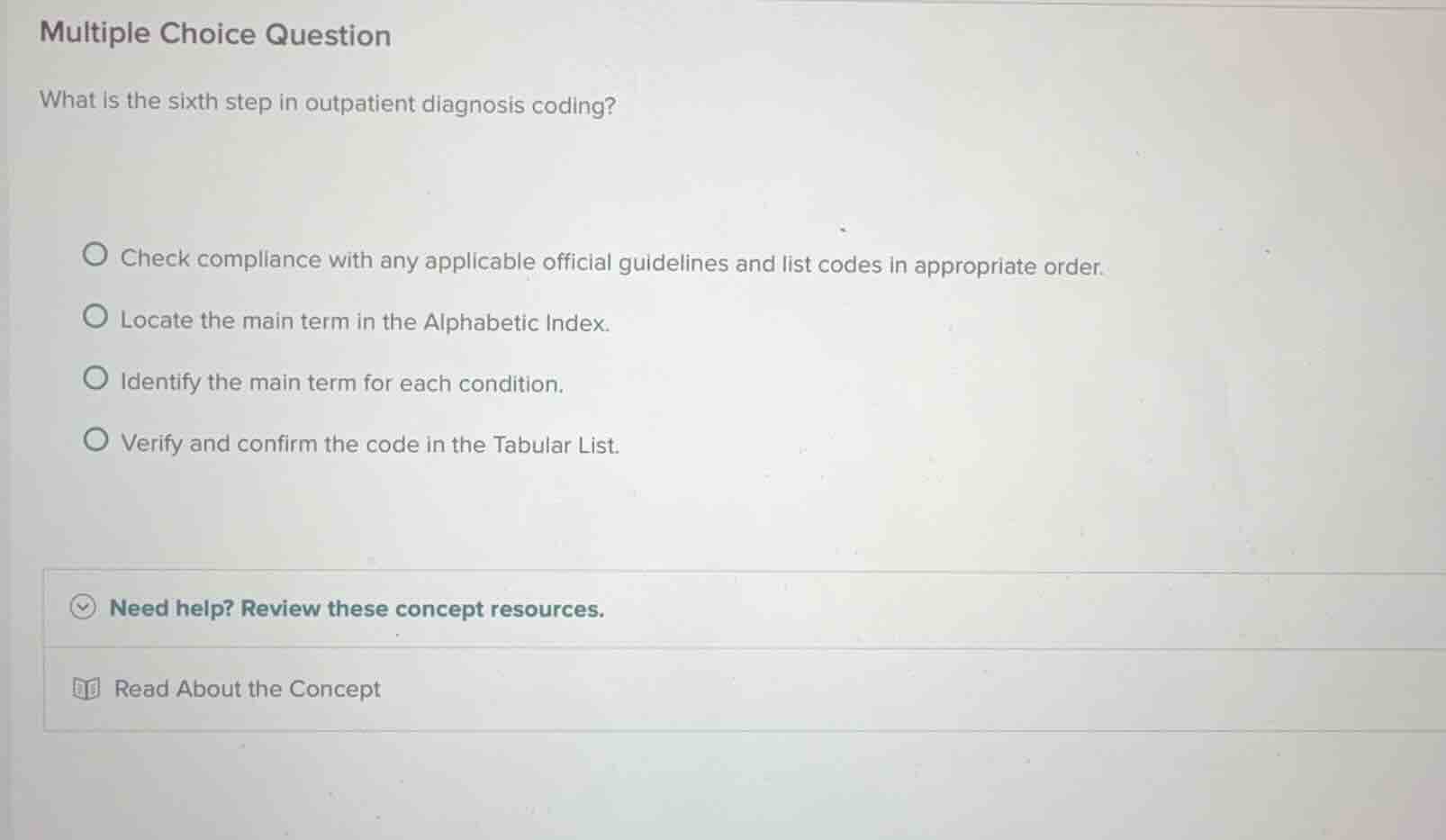multiple choice question what is the sixth step in outpatient diagnosis…