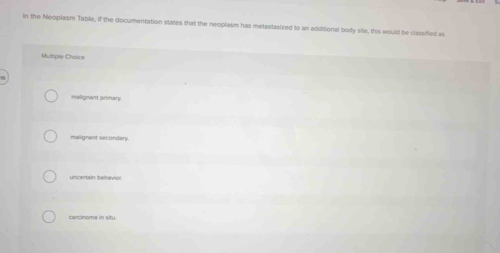 in the neoplasm table, if the documentation states that the neoplasm ha…