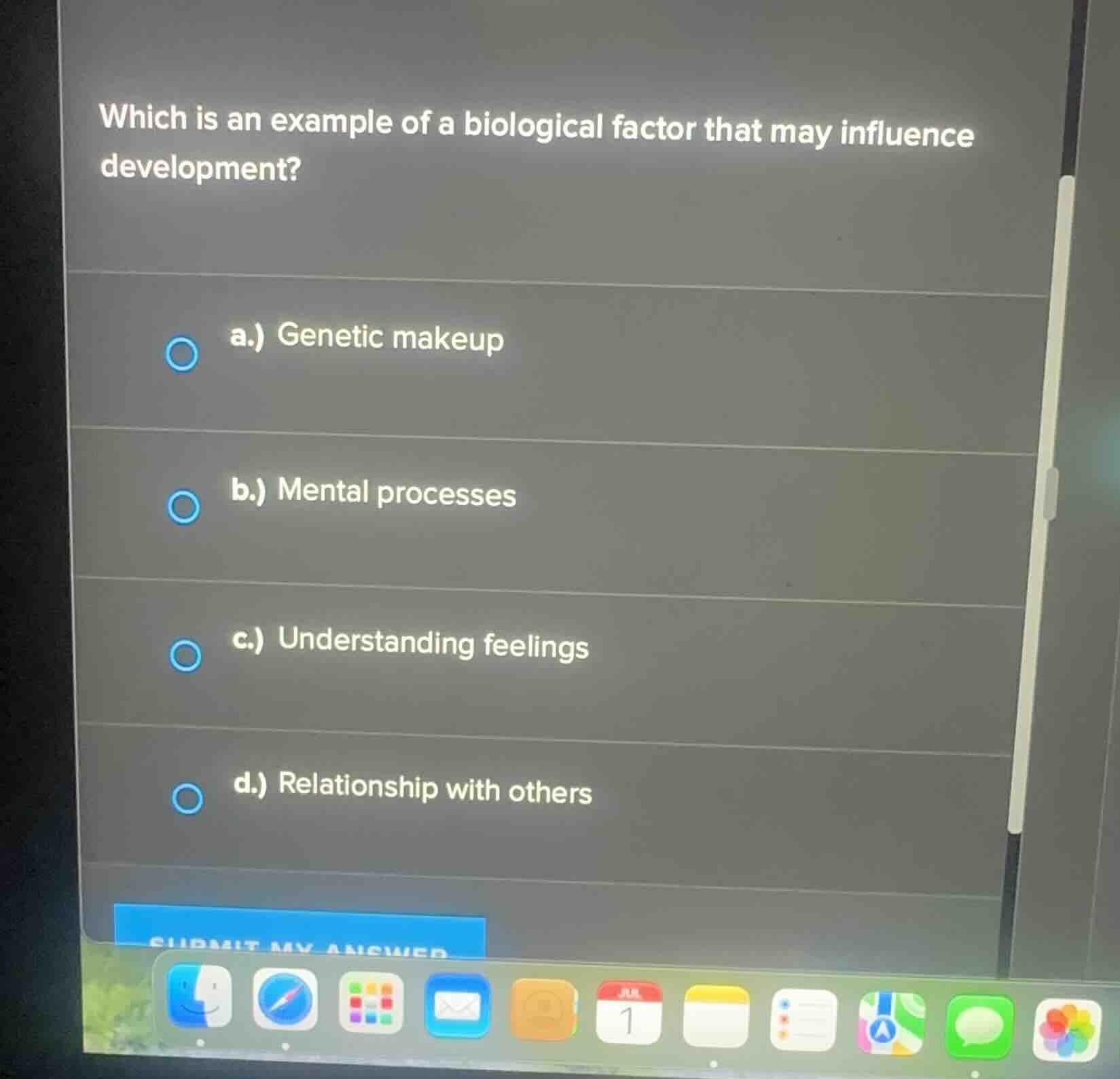 which is an example of a biological factor that may influence developme…