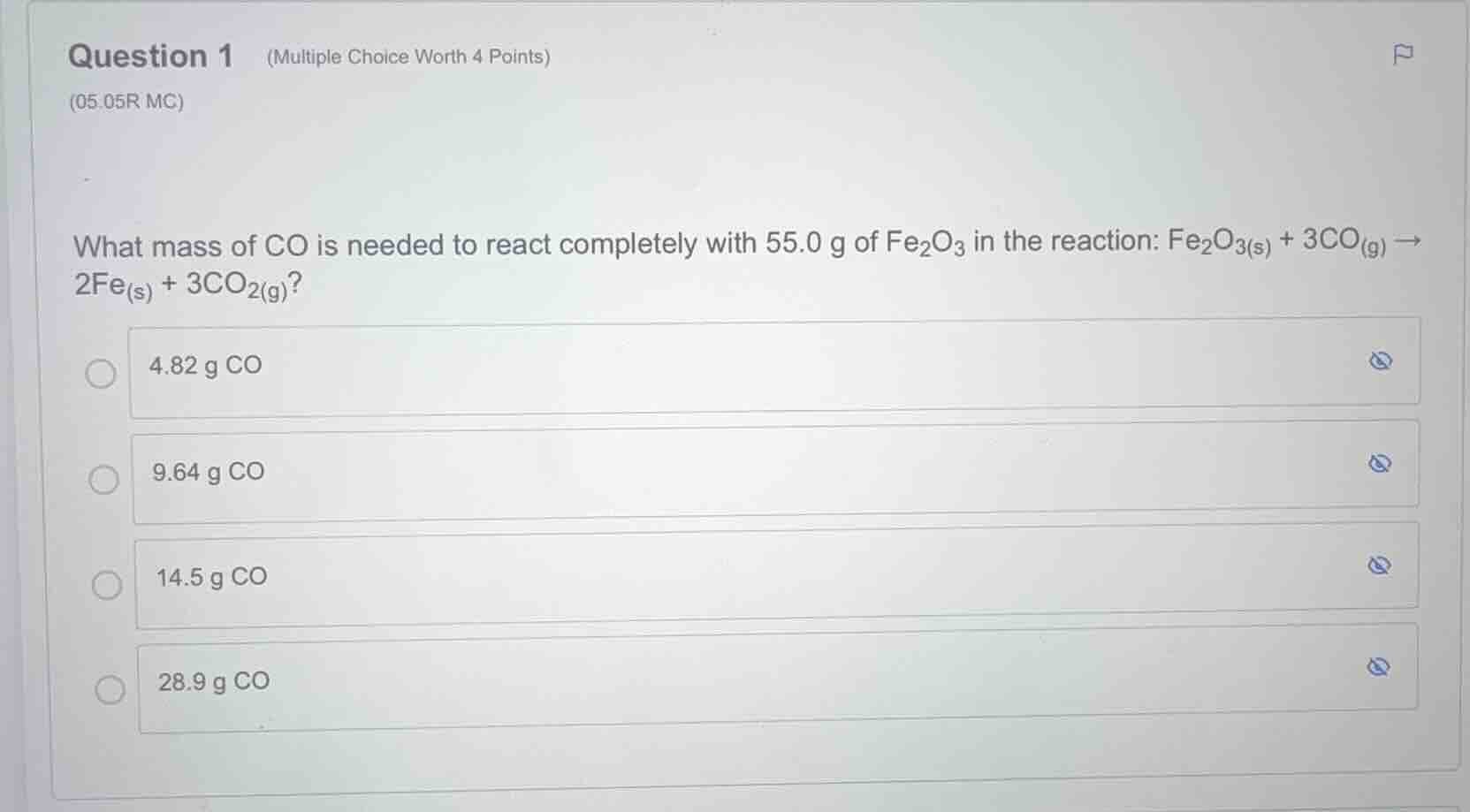question 1 (multiple choice worth 4 points) (05.05r mc) what mass of \\…