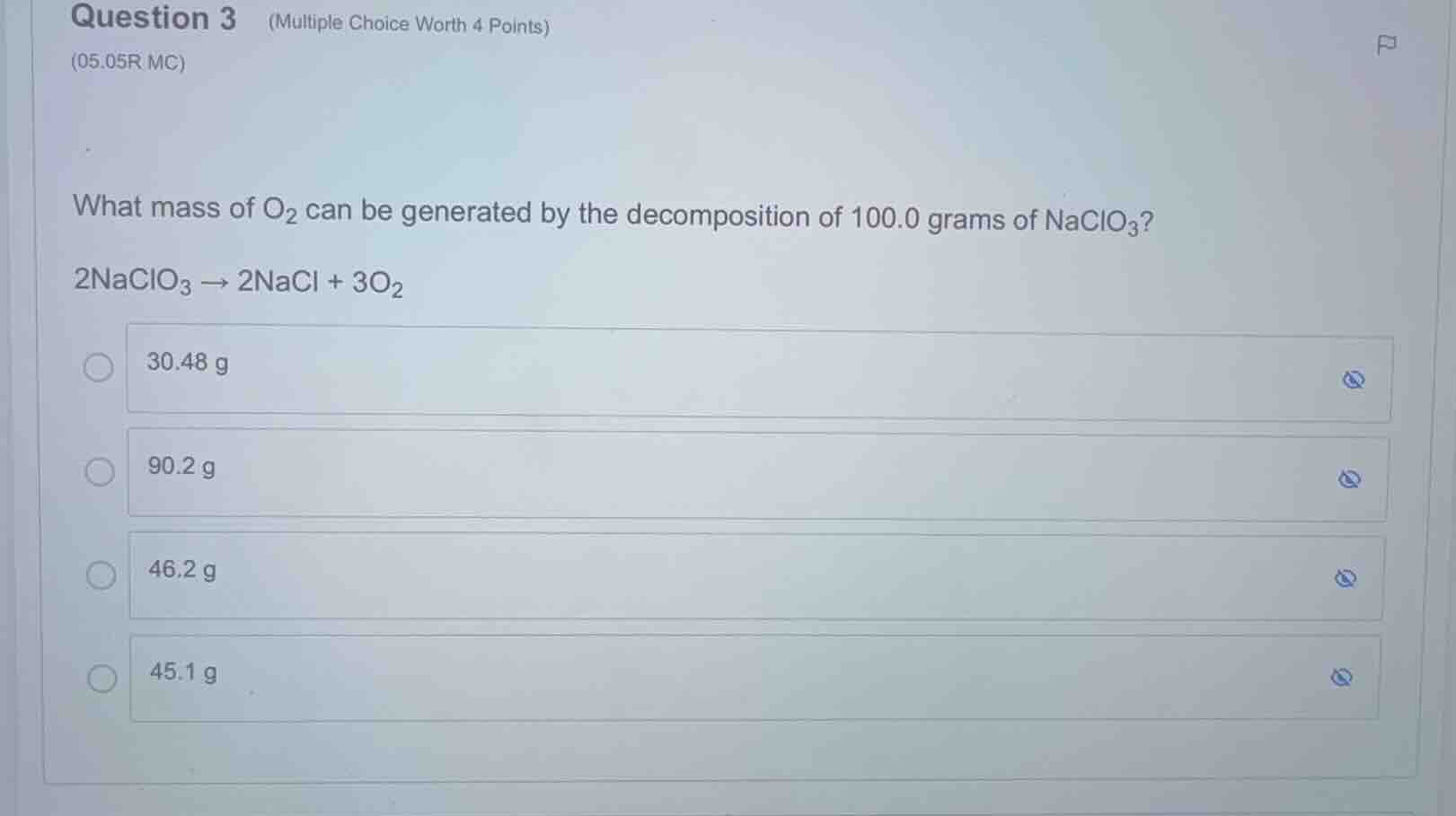 question 3 (multiple choice worth 4 points) (05.05r mc) what mass of \\…