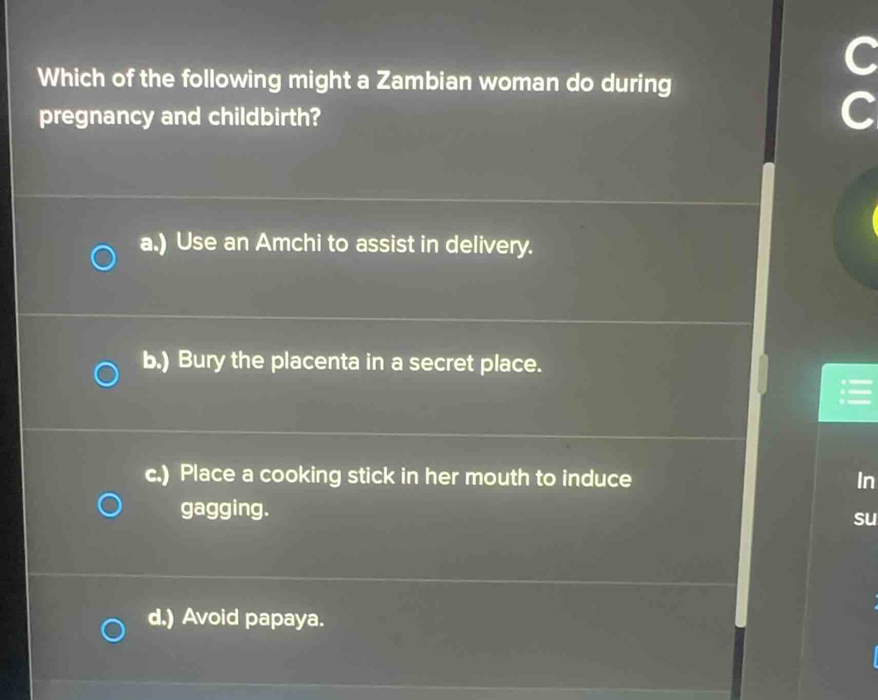 which of the following might a zambian woman do during pregnancy and ch…