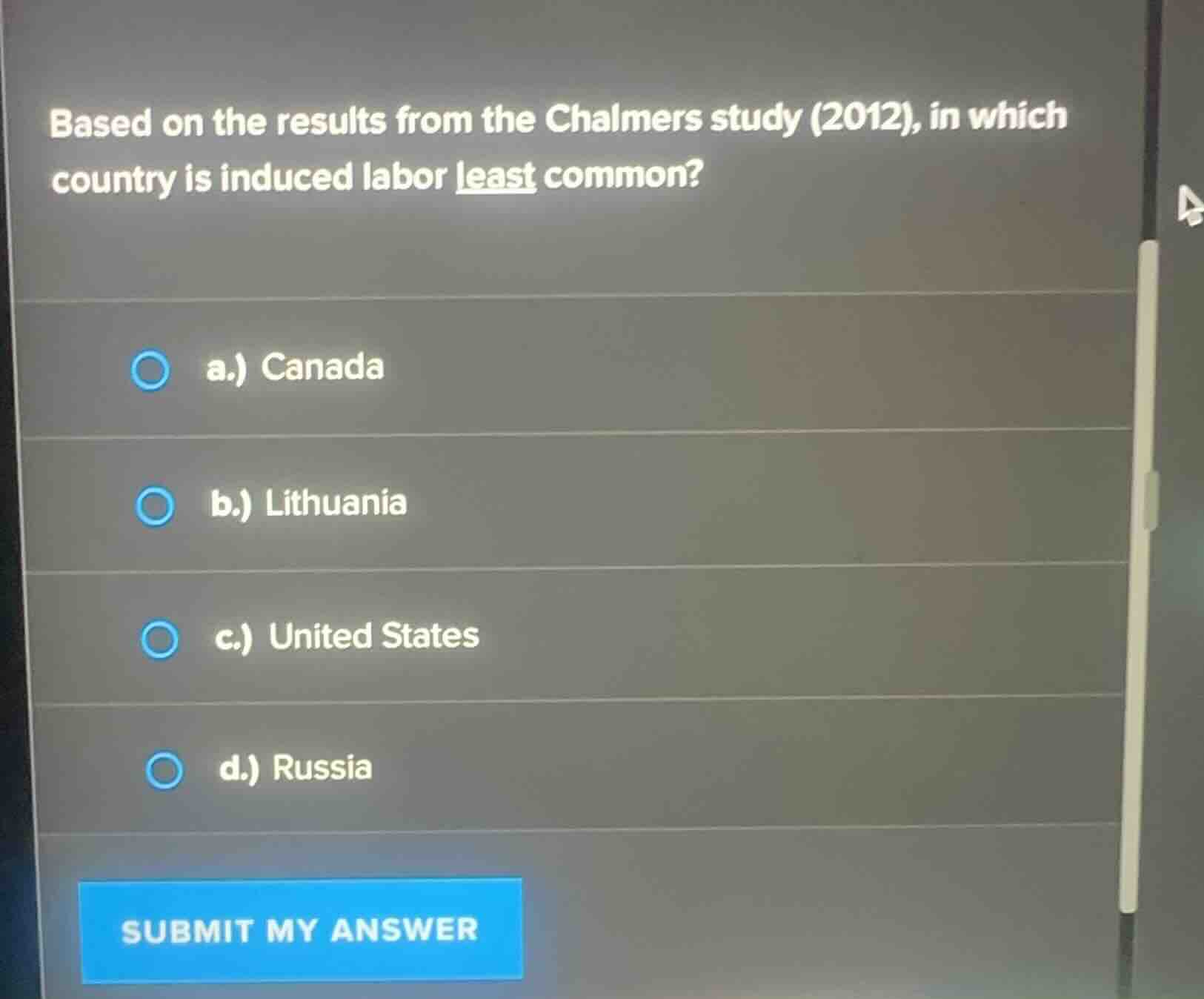 based on the results from the chalmers study (2012), in which country i…