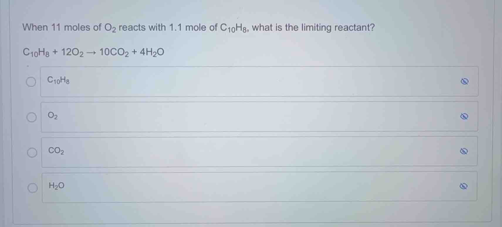when 11 moles of \\(\\text{o}_2\\) reacts with 1.1 mole of \\(\\text{c}…