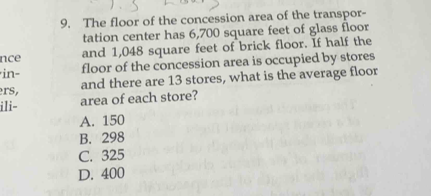 9. the floor of the concession area of the transportation center has 6,…