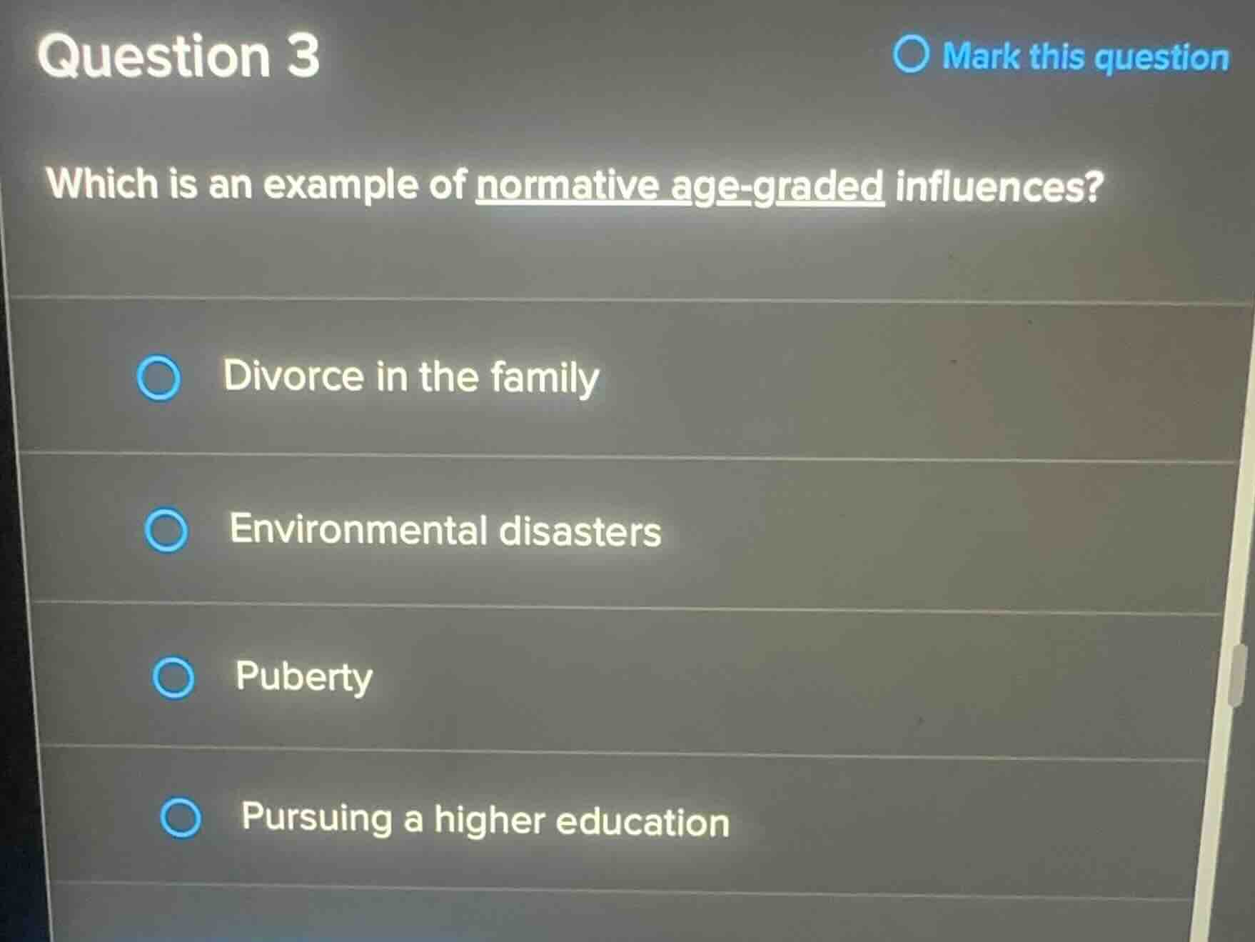 question 3 which is an example of normative age-graded influences? divo…