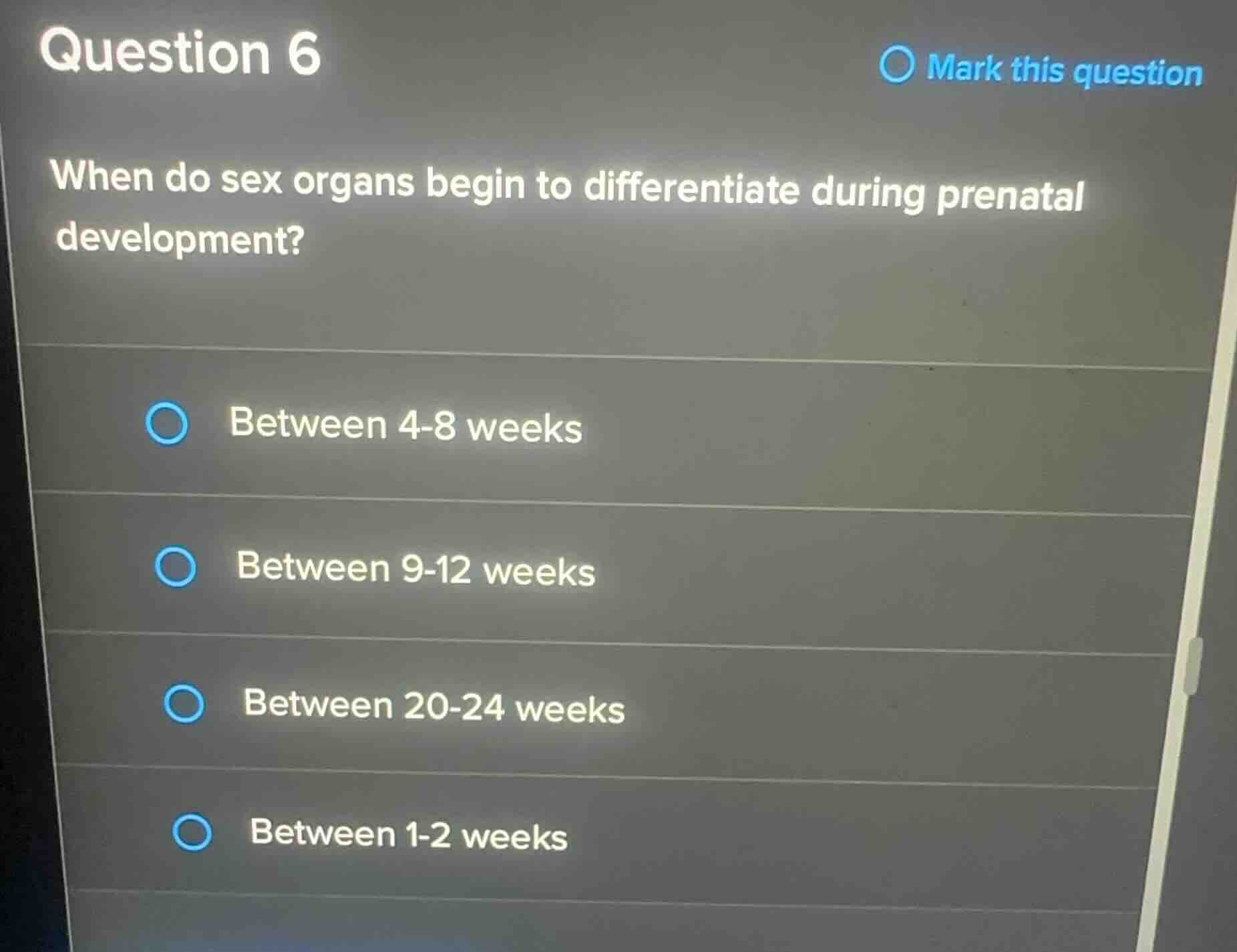question 6 when do sex organs begin to differentiate during prenatal de…