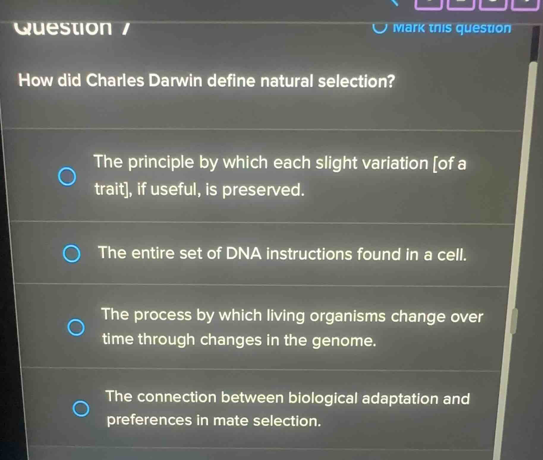 question 7 how did charles darwin define natural selection? - the princ…