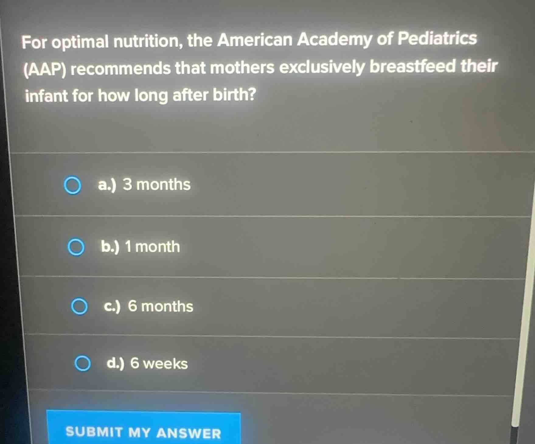 for optimal nutrition, the american academy of pediatrics (aap) recomme…