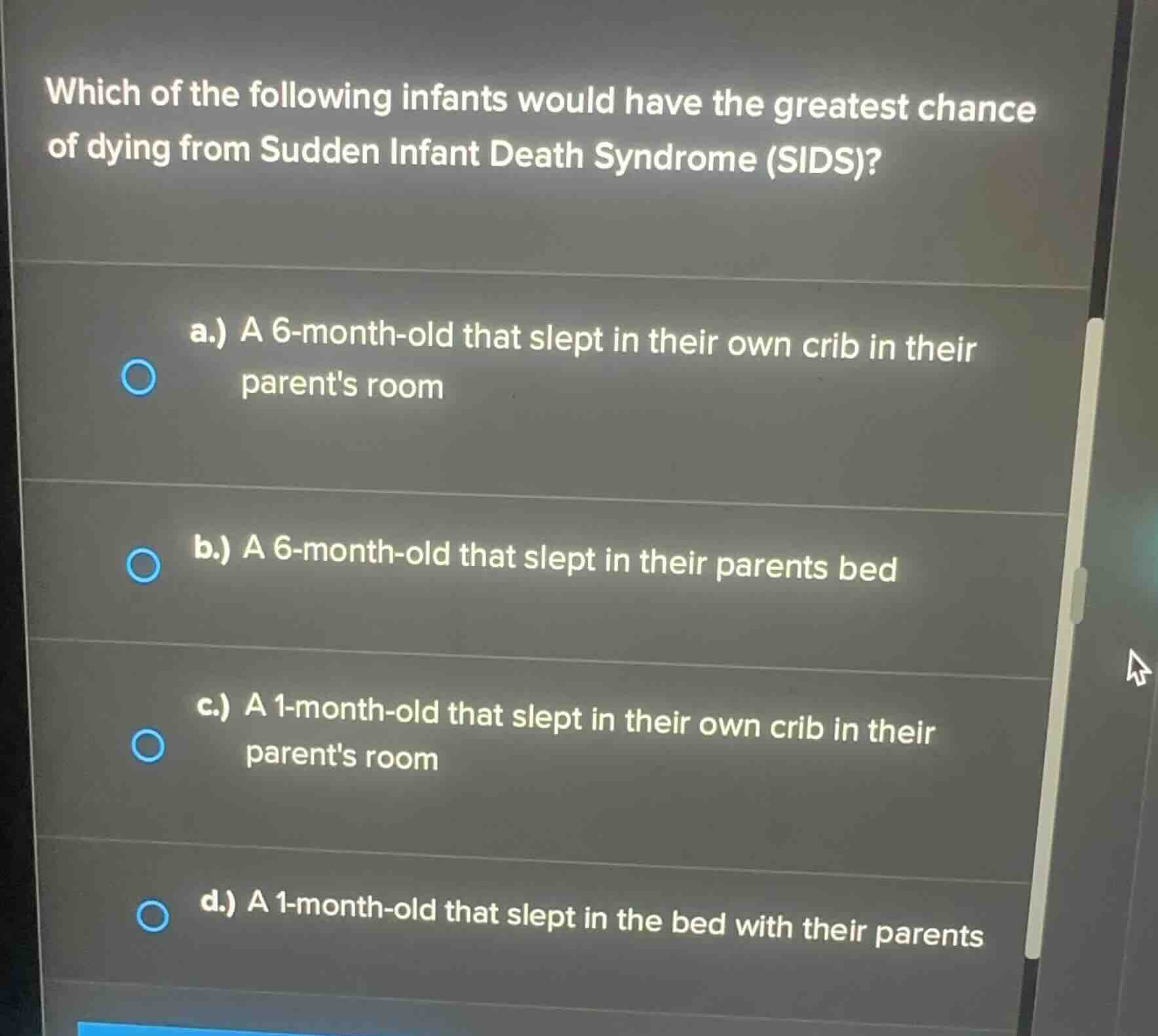 which of the following infants would have the greatest chance of dying …