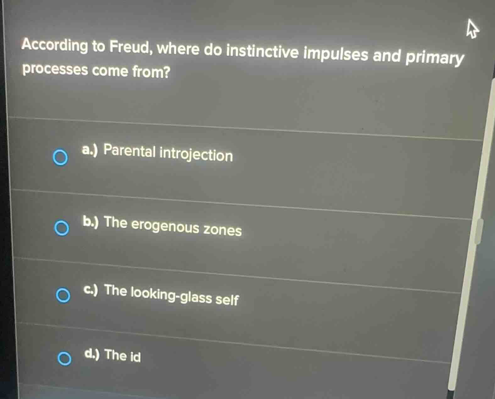 according to freud, where do instinctive impulses and primary processes…