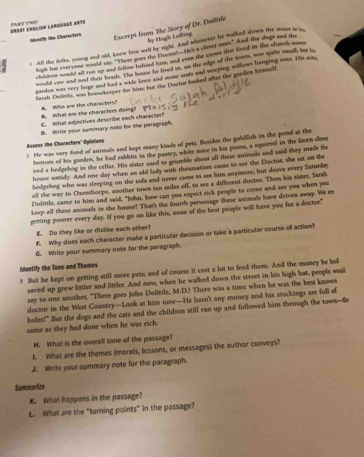 part two shsat english language arts excerpt from the story of dr. doli…