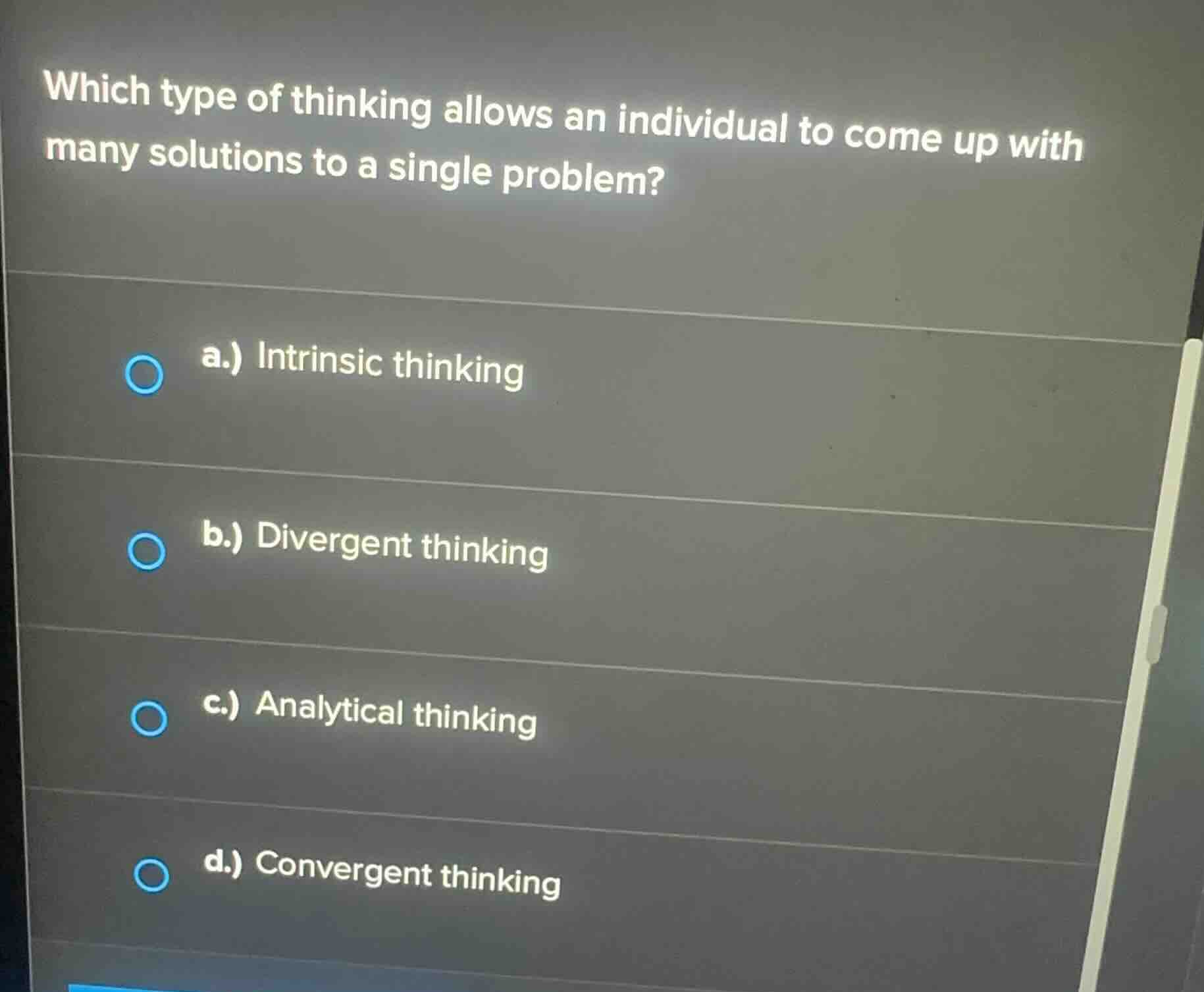 which type of thinking allows an individual to come up with many soluti…
