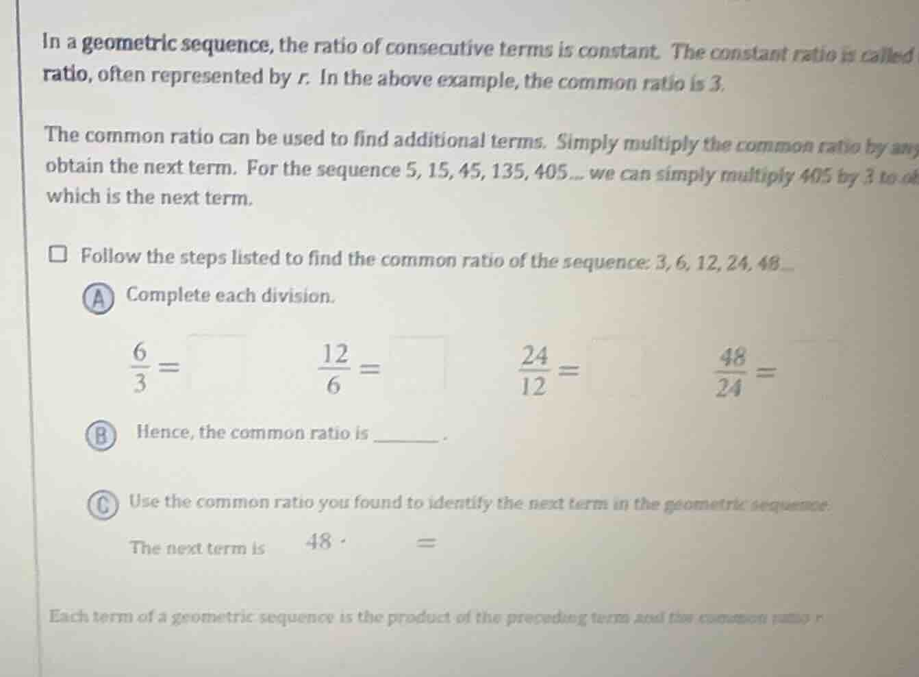 in a geometric sequence, the ratio of consecutive terms is constant. th…