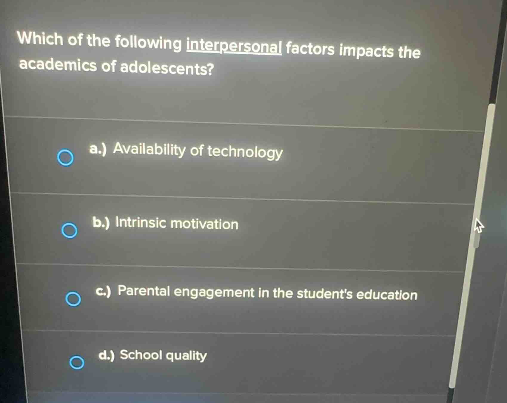 which of the following interpersonal factors impacts the academics of a…