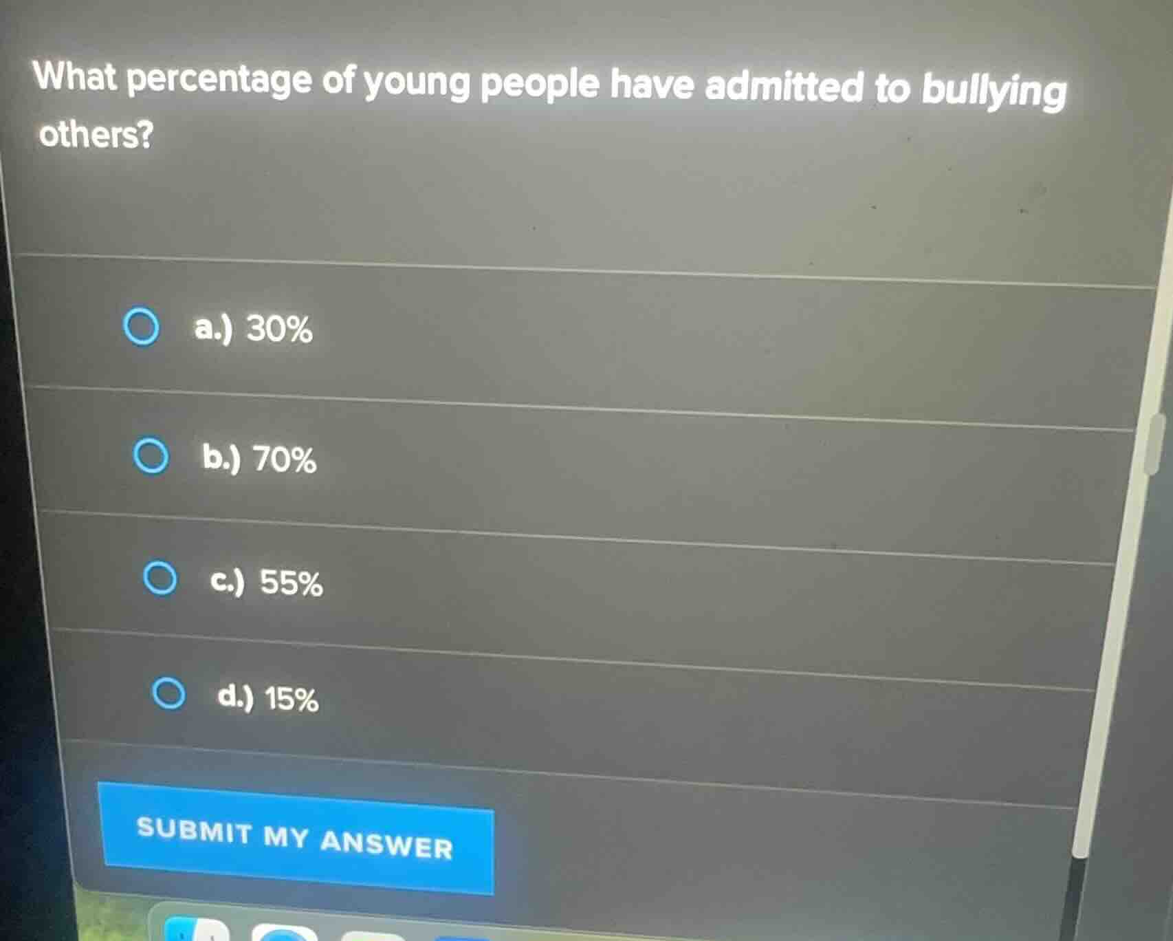 what percentage of young people have admitted to bullying others? a.) 3…