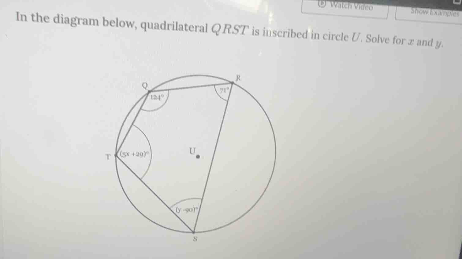 in the diagram below, quadrilateral \\(qrst\\) is inscribed in circle \…