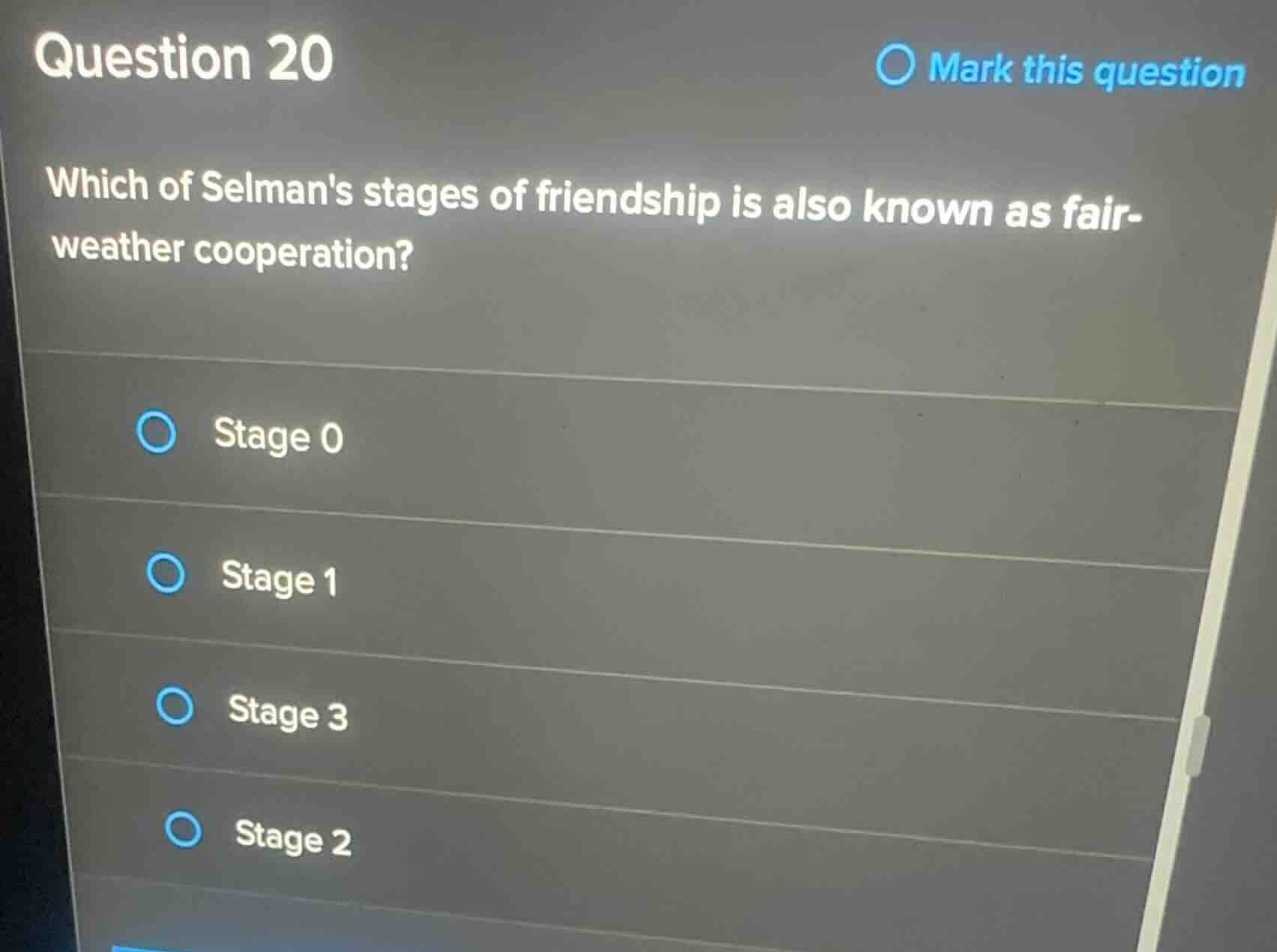 question 20 which of selmans stages of friendship is also known as fair…